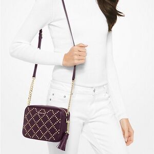 MICHAEL MICHAEL KORS Purple Ginny Grommeted Leather Crossbody Bag